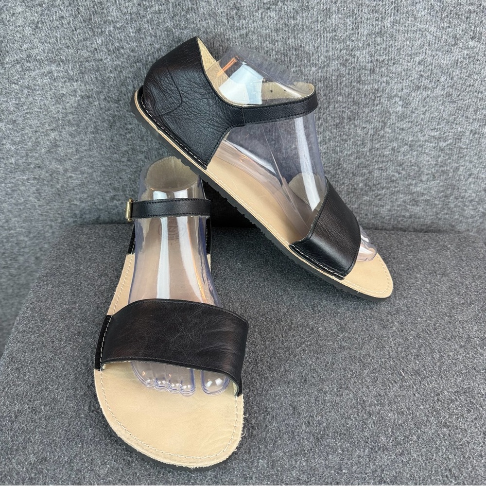Zeazoo Women's Black Leather Strap Sandals Barefoot Wide Toe Box 10 41 - Picture 5 of 11